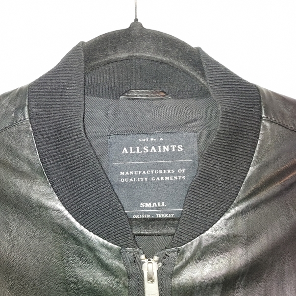 All Saints Kino Black Leather Bomber Punk Racer Rare - Picture 5 of 16
